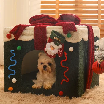  Kačių veislynas Žiema šiltas uždaras kačių namas Šunų lizdas Kalėdų dovana Šunų lova Miela ir patogi naminių gyvūnėlių lova