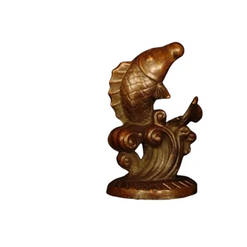  kinų antikvariniai bronziniai karpiai šokinėja drakono vartais arbata augintinio ornamento statula