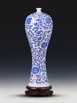  kinų Jingdezhen keramika Mėlyna ir balta porcelianinė vaza Papuošalai Svetainė Namų baldų dekoravimas Viešbučio figūrėlės Amatai