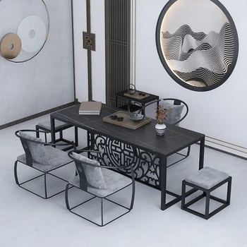  kinų marmuro lengvas prabangus arbatos stalas ir kėdės derinys, biuro ir svetainės arbatos gaminimo stalas, paprastas modernus arbatos staliukas