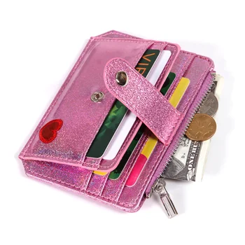  Korėjos lazerinis PU kortelių laikiklis Širdies siuvinėjimas Moteriška užtrauktuko sagtis Piniginė Mini piniginė Mielas kortelių laikiklis Piniginė Moterys