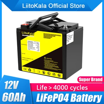  LiitoKala 12V 60Ah LiFePo4 baterija Ličio geležies fosfatas 12.8V LiFePo4 įkraunama baterija vaikiškiems paspirtukams Valties variklis