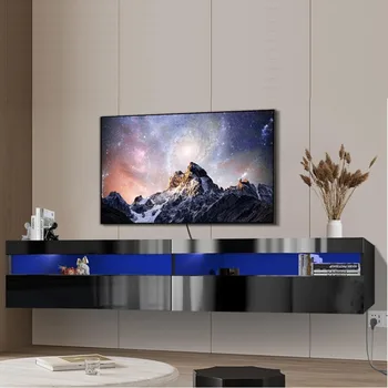  ling mobili Plūduriuojantis televizoriaus stovas, sieninis televizoriaus lentyna su LED žibintais ir maitinimo lizdu 71