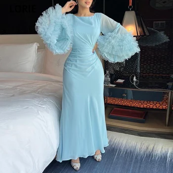  LORIE Šifono vakarinės suknelės Vestidos De Fiesta pakopinės pūstos rankovės Arabiški Dubajaus oficialūs chalatai Dangaus mėlyna undinėlė Vakariniai chalatai