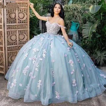  Luxury Sweetheart Ball Gown Butterfly Quinceanera Suknelės 3D gėlių prom suknelė pagal užsakymą Vestidos de 15 Anos Quinceaneras