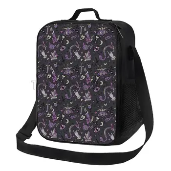 Magic Goth Spooky Grey Purple Black Lunch Box Witch Daugkartinio naudojimo izoliuotas pietų krepšys su reguliuojamu dirželiu darbo kelionių piknikui