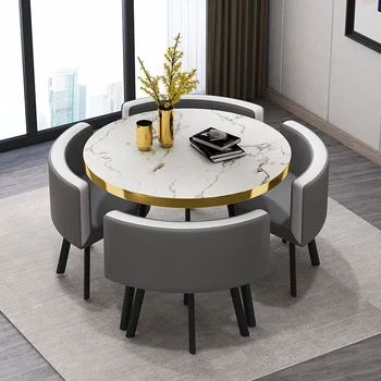  Marmuriniai apvalūs valgomojo stalai Komplektas 4 kėdės Modernus centrinis stalas Prabangus baltas muebles Para El Hogar apartamentų baldai GPF26XP