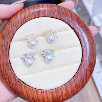  maži bičių perlų ausų smeigtukai su mažu dizainu, paprasti, maži, mieli ir madingi auskarai moterims