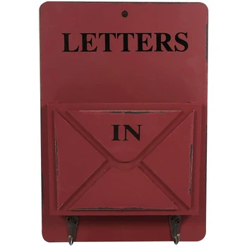  Medinė pašto dėžutė Laiškų stovas Sieninis pašto rūšiavimo įrenginys Laikymo dėžutė Raktų kabliukai Stovintis laikiklis (tamsiai raudonas)