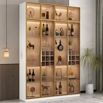  Medinės vitrinos Vyno spintelės Alkoholiniai gėrimai Prabangios sieninės daiktadėžės Vyno spintelės Modernus stiklas Botellero Vino Europietiški baldai