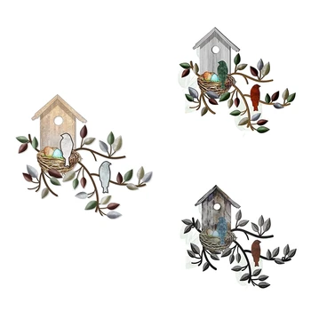  Metalinis kabantis medis su paukščių namelio sienos menu Lauko sienų dekoras Paukščių dekoracijos namų metalo lapų sienų dekoravimui