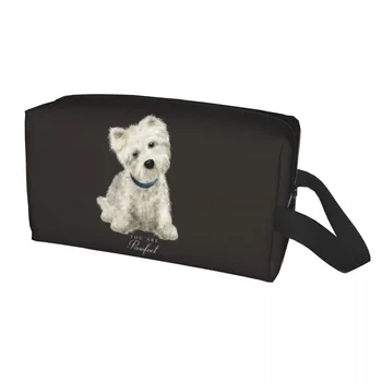 Mielas Vakarų Škotijos baltasis terjeras Šunų tualeto reikmenų krepšys Westie šuniuko makiažas Kosmetikos organizatorius Ponios Grožio saugykla Dopp rinkinio dėklas