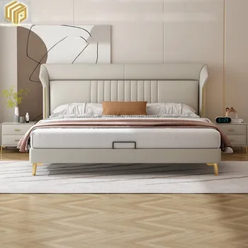  Minimalistinis pagrindinis miegamasis King dvigulė lova 1.8m Itališkas minimalistinis tinklas Raudonas minkštas krepšys vestuvinė lova