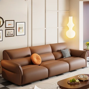  Minimalistinė odinė sofa, svetainė, nedidelis vienetas, tiesi eilė, trivietė, lengva prabanga, minimalistinis viršutinio sluoksnio karvės kailis