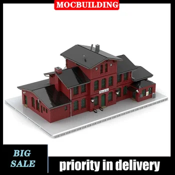  MOC miesto architektūra Raudona šakų linija Traukinių stoties modelis Statybinis blokas Didelis rinkinys Gatvės vaizdas Rūsio kolekcija Žaislų dovanos