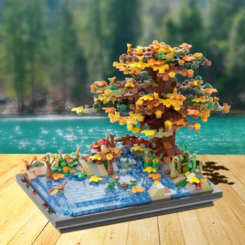  MOC Streetscape Architecture Fall Tree By The Lake Model Ornament Building Block Educational Collection Toy For Kid Gift