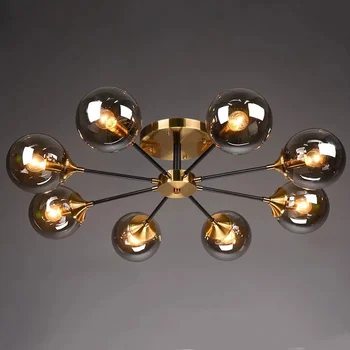  Modern Led Glass Ball Šviestuvas Valgomojo miegamojo pakabinama lempa Auksinė namų dekoracija Pakabinami šviestuvai Dūmų pilkas/skaidrus stiklas