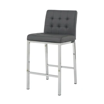  Modernaus dizaino aukšta prekystalio kėdė Galvanizuota koja Virtuvė Restoranas Pilka pu Baro kėdė(2 komplektas)