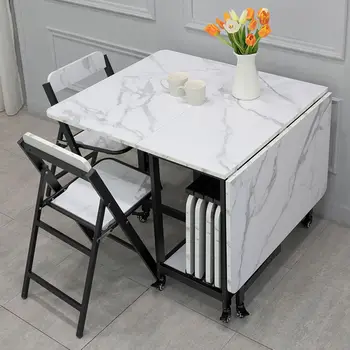  Modernus minimalistinis namų sulankstomas kilnojamas laisvas paprastas stačiakampis marmuro raštas sulankstomas valgomojo stalas baldų muebles