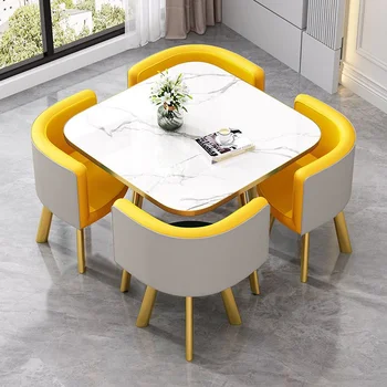  Modernus minimalistinis priėmimas Derybų stalas ir kėdės Šviesi prabangi kavinė Laisvalaikio desertų parduotuvė Kvadratinis stalas Valgomojo stalai