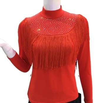   Moterų raudoni megztiniai Femme kutai marškinėliai Lady Turtleneck Pullovers Tops Moteriški cirkonio akmenys Šokantys megztiniai
