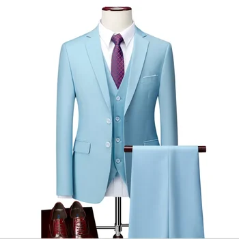  MultiColors XXS-6XL ( Švarkas + Liemenė+Kelnės ) Aukštos klasės prekės ženklo oficialus verslo vyriškas kostiumas Trijų dalių jaunikio vestuvinė suknelė Vientisa spalva