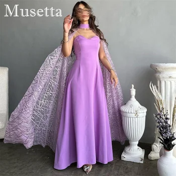  Musetta Purple Vintage Glitter Cape Prom Dress A Line Sweetheart Formal Party Dress Ankle Length Evening Dresses