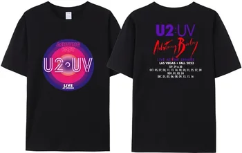  Nauja U2 roko grupė Juodi marškinėliai Aukštos kokybės detalus medvilnės užrašas Las Vegaso turas Ištikimi tikri meilės gerbėjai Vyrai Moterys Populiarus trikotažas