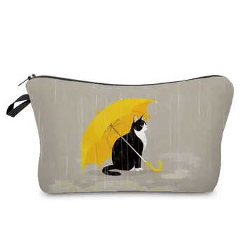  New Creative Cat Print Canvas Makeup Bag Portable Travel Wash Bag Zipper Cartoon Student Pen Bag Hanging Organizer Pencil Case