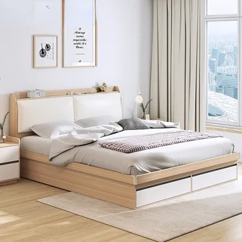  Nordic Storage Dvigulė lova Modernus minimalistinis 1,8 m miegamasis Kombinuota mišri lova Minkštas krepšys Baldai
