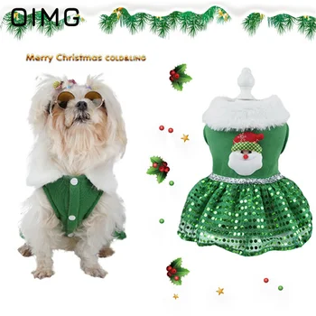  OIMG naminių gyvūnėlių kalėdiniai drabužiai Nauji 2023 m. paprasti maži šunys Suknelė Yorkies šnauceris Bichon Kalėdų eglutės sijonas Briedis Sniego senis