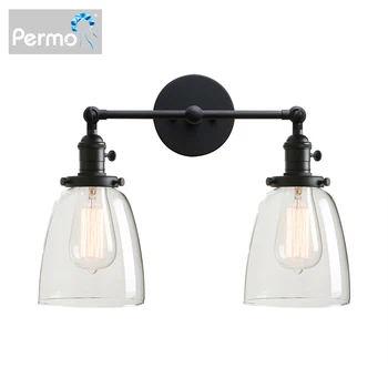  Permo 2-Light Vintage Style Industrial Wall Light Sconce šviestuvas su 5.6Inches ovalo formos kūgio skaidraus stiklo atspalviu