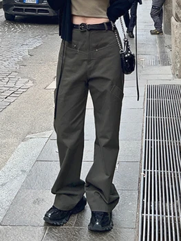  Pilka gatvės apranga Madingos krovininės kelnės Moterys Y2k Korėjietiško stiliaus plačios kojinės Kelnės Moteriškos kišenės Dizainerio laisvalaikio kelnės 2023 Nauja vasara