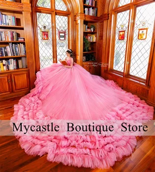  Pink Tulle Quinceanera Suknelės Ball Gown 2024 Karoliukai Nėrinių aplikacijos Ruffled Sweet 16 Suknelė Vestidos De XV Años
