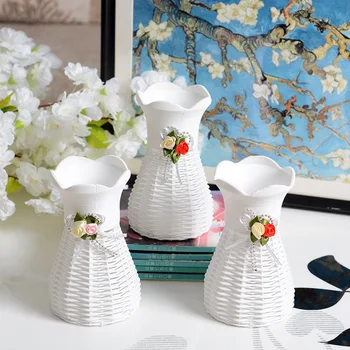  plastikinė rotango vaza namų dekoro krepšelis gėlės puodas rotango krepšelis vestuvių stalas dekoro gėlė vaza vestuvinė vaza