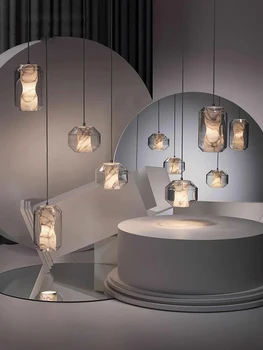  Pritemdomas LED natūralaus marmuro dizainas Pakabinamos lempos Šviestuvas Šviestuvas Šviestuvas Lustre pakaba Šviestuvas Šviestuvas svetainei