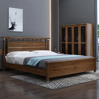  Privatus paprotys Naujas kinų stiliaus riešutmedžio masyvo lova dvigulė lova modernus minimalistinis pagrindinis miegamasis vestuvinės lovos baldai