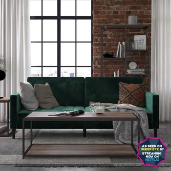 Queer Eye Farnsworth Futon ir sofa, svetainės baldai, žalias aksomas