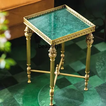  Retro šoninis staliukas Šviesus prabangus aukštos klasės smaragdinis marmuras Namų svetainė Kavos staliukas Mid-Ancient Nested Table šoninis staliukas