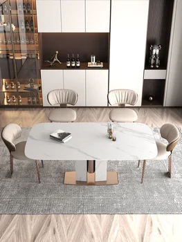  Rock plate valgomojo stalas modernus paprastas lengvas prabangus lengvas aukštos klasės šiaurietiškas stačiakampis itališkas mažas šeimyninis valgomojo stalas ir kėdė