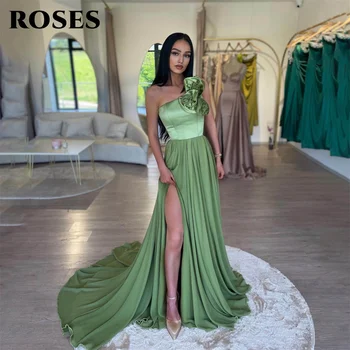  ROSES Mint Green Charming Prom suknelė Gown Stain 3D Flower Formal Gown A Line Evening Gown with Side Split vestidos de noche