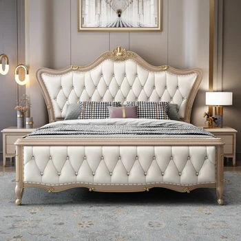  Royal Luxury Double Bed Nordic Modern Whitr King Size Frame Dvigulė lova Girl Boys Sleeping Letti Matrimoniali miegamojo baldai