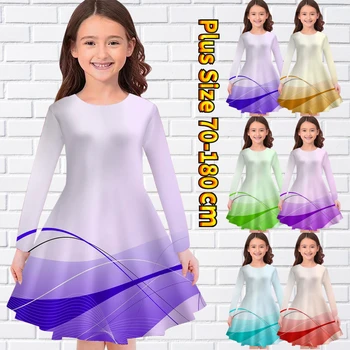  Rudens mados laisvalaikio sijonas ilgomis rankovėmis Maža mergaitė apvaliu kaklu Midi sijonas Kelių ilgio sijonas Pavasarinė naujo dizaino spausdinimo suknelė