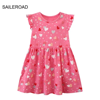 SAILEROAD 2-7 metai 2023 Nauja princesė Medvilnė Vasaros vaikų drabužiai Trumpomis rankovėmis Rožinės širdys Suknelės Vaikai mergaitėms Drabužiai