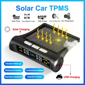  Saulės energija TPMS automobilių padangų slėgio stebėjimo sistema Padangų išankstinis rodymas Ekranas Stebėjimas realiuoju laiku Temperatūros įspėjimo signalizacijos sistemos