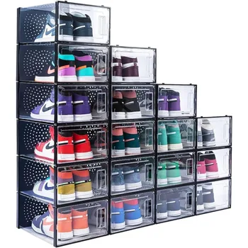  Skaidri batų organizatoriaus dėžutė sudedami batai, kad būtų sutaupyta vietos, sulankstoma saugykla didelio dydžio batų dėžutei