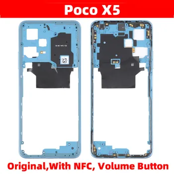  skirta Xiaomi Poco X5 22111317PG Vidurinio rėmo priekinė rėmo priekinė rėmo rėmo korpuso važiuoklė + garsumo mygtukų dalys