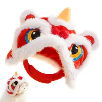  Skrybėlė katės augintinio kostiumo šokiui Liūtas Pliušinis augintinis Kepurė Kinų Naujųjų metų kostiumas Minkštas šiltas liūtas Šokių drabužiai Katės šuniuko atostogos