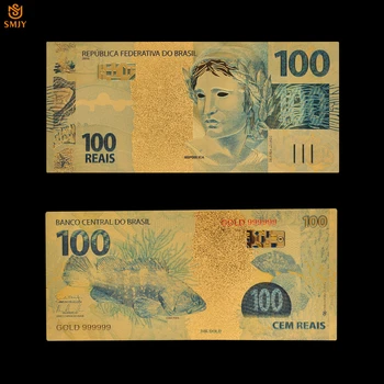  Spalvingas Brazilijos aukso banknotas 100 realų 24K aukso netikrų popierinių pinigų inkasavimui ir verslo dovanoms