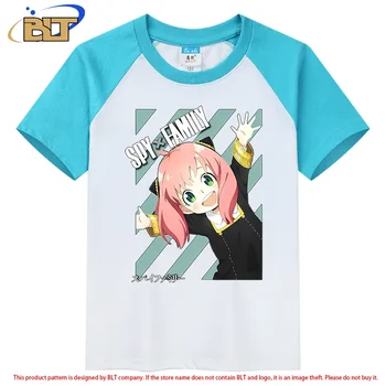  SPY x FAMILY anime vaikiški drabužiai Anya Forger spausdina kontrastingos spalvos raglano marškinėlius trumpomis rankovėmis berniukams ir mergaitėms